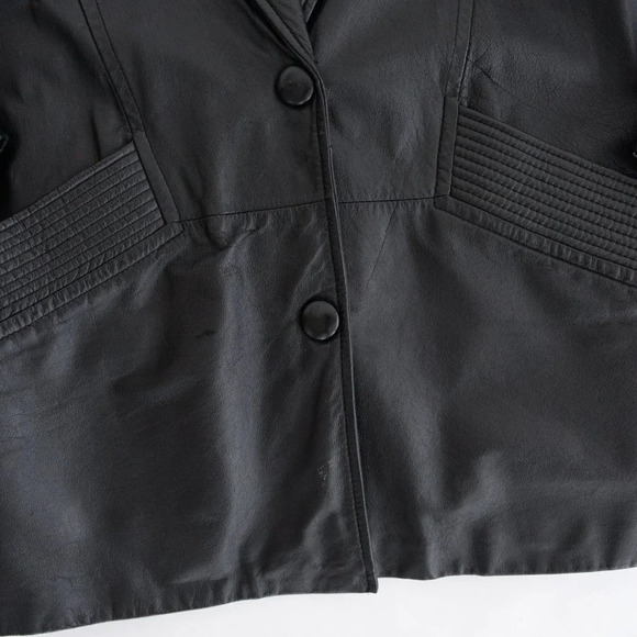 Vintage Petite Sophisticate  Black Button Down Leather Jacket Size Small - Picture 9 of 13